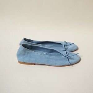 Zara Light Blue Suede Leather Ballet Flats With Bow 2024 - Size 37
